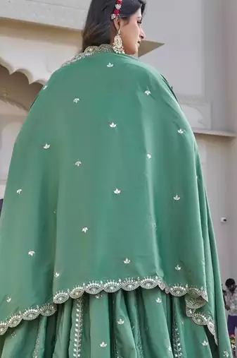 Sea Green Sequins Embroidered Crepe A Line Lehenga Choli with Dupatta