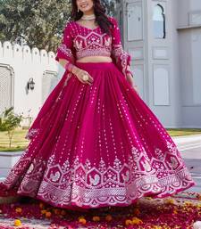 Magenta Sequins Embroidered Polyester A Line Lehenga Choli with Dupatta