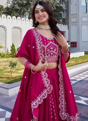 Magenta Sequins Embroidered Polyester A Line Lehenga Choli with Dupatta 3