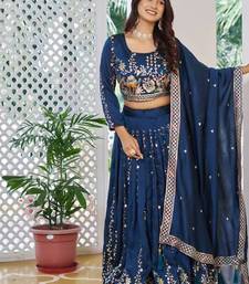 Blue Sequins Embroidered Polyester A Line Lehenga Choli with Dupatta