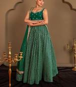 Green Sequins Embroidered Faux Georgette A Line Bridal Lehenga Choli with Dupatta
