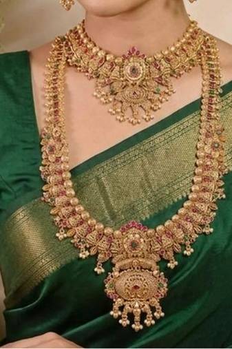 Meenakshi temple 24 karat gold long necklace