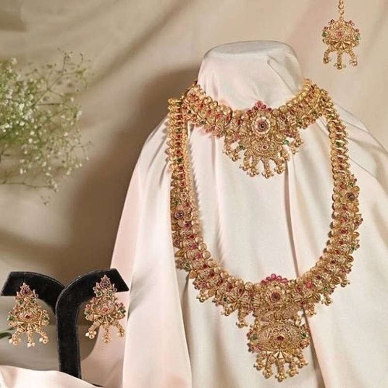 Meenakshi temple 24 karat gold long necklace