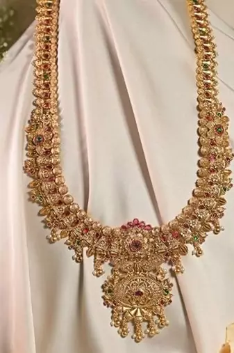 Meenakshi temple 24 karat gold long necklace