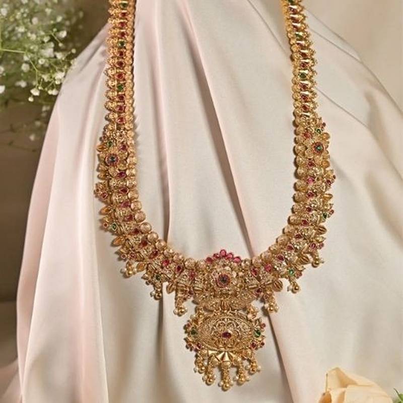 Meenakshi temple 24 karat gold long necklace