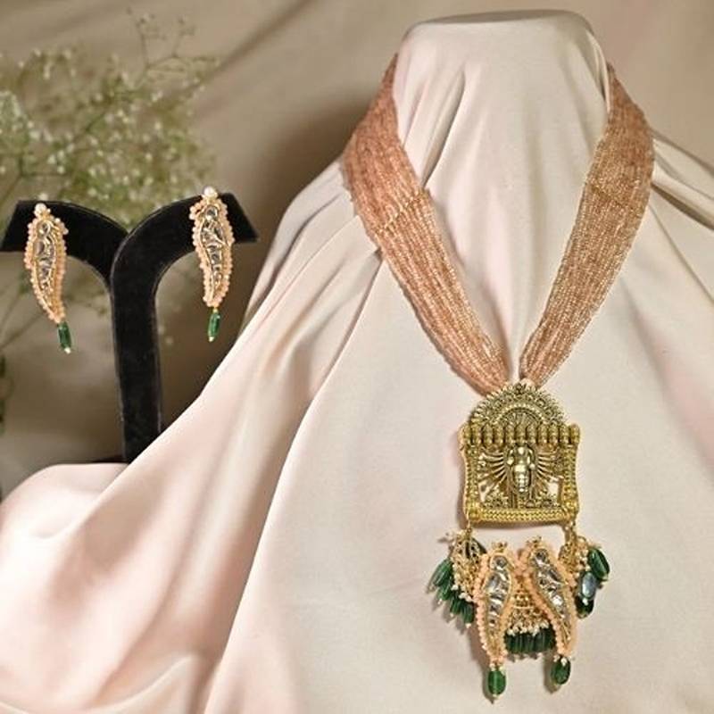 Durga parrot green temple necklace