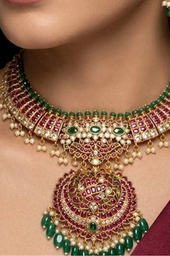 Radha rani ruby green temple bridal necklace