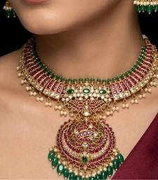 Radha rani ruby green temple bridal necklace