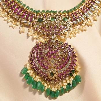 Radha rani ruby green temple bridal necklace 2