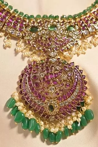 Radha rani ruby green temple bridal necklace