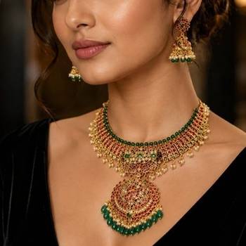Radha rani ruby green temple bridal necklace 3