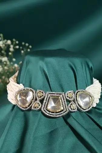Kusum polki pearl victorian choker necklace