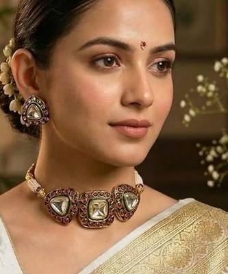 Rajsi mohar red polki choker necklace 1