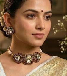 Rajsi mohar red polki choker necklace