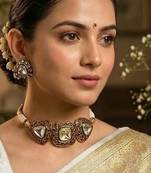 Rajsi mohar red polki choker necklace