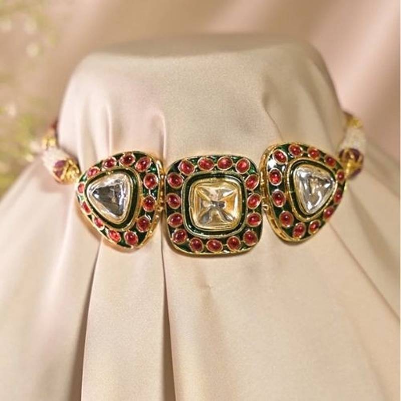 Rajsi mohar red polki choker necklace