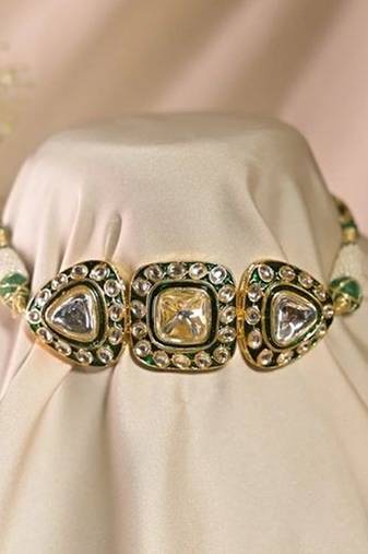 Rajsi mohar green polki choker necklace