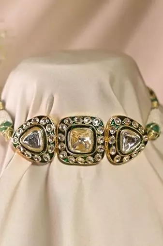 Rajsi mohar green polki choker necklace