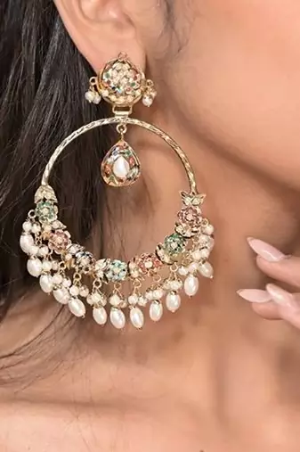 Ahilya jadau white traditional chandbali earrings