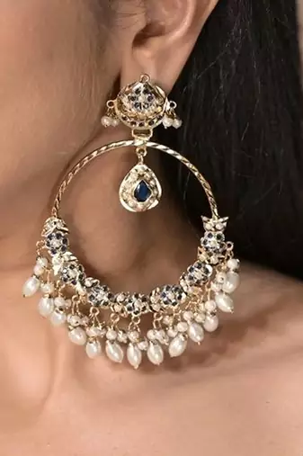 Ahilya jadau blue traditional chandbali earrings