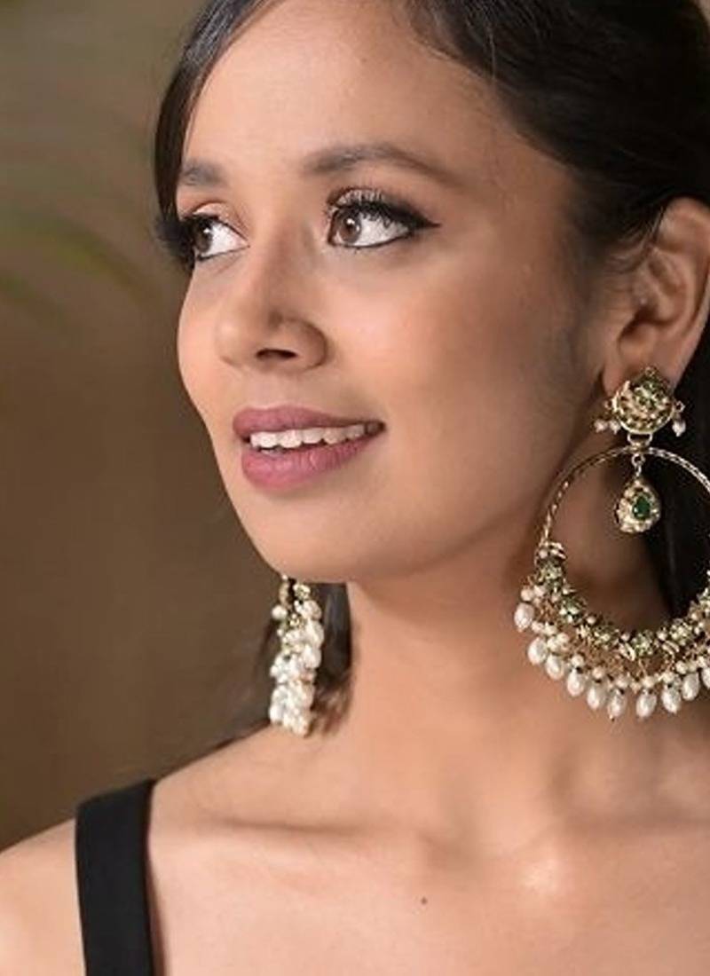 Ahilya jadau blue traditional chandbali earrings