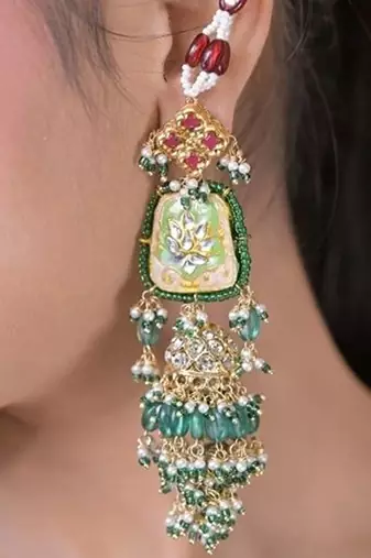 Shikara shine jadau string kashmiri earrings