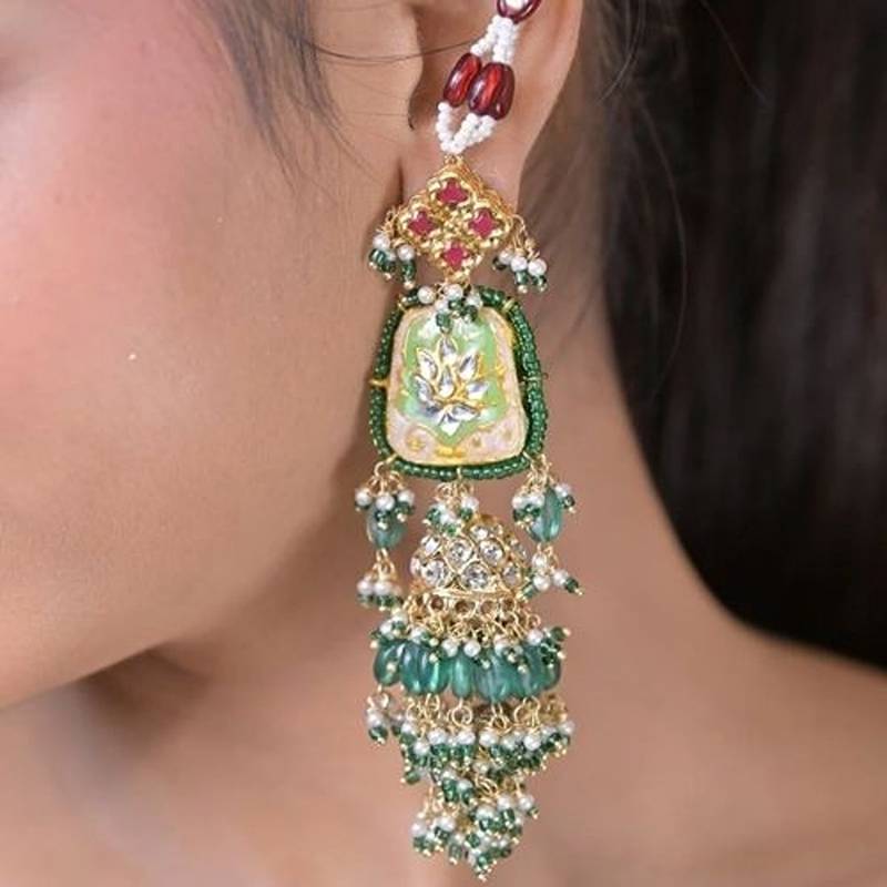 Shikara shine jadau string kashmiri earrings