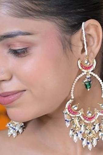 Gulbahar crescent kundan statement earrings