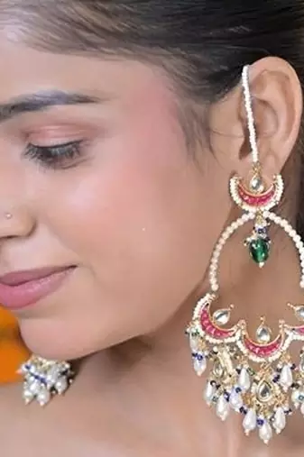 Gulbahar crescent kundan statement earrings
