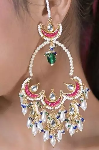 Gulbahar crescent kundan statement earrings
