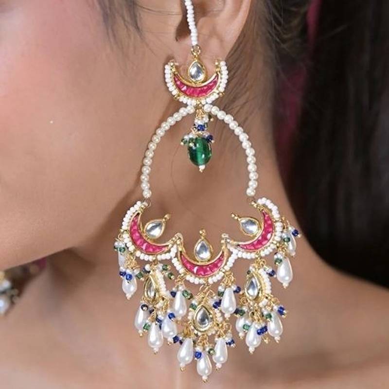 Gulbahar crescent kundan statement earrings