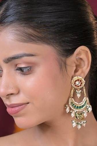 Royal lotus kundan chandbali statement earrings