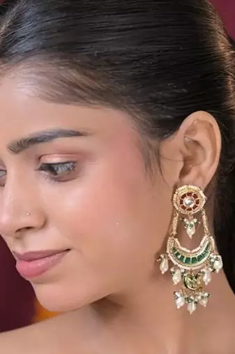 Royal lotus kundan chandbali statement earrings