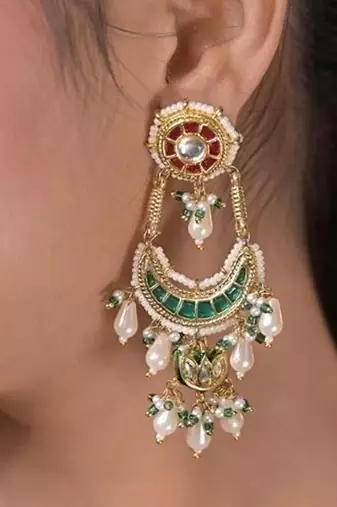 Royal lotus kundan chandbali statement earrings