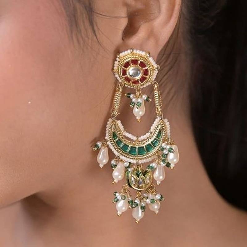 Royal lotus kundan chandbali statement earrings