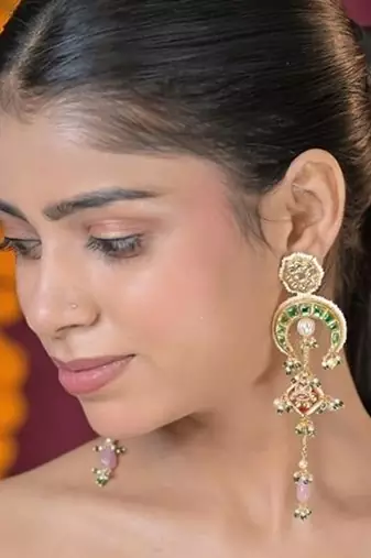 Chandralekha pearl string kashmiri long earrings