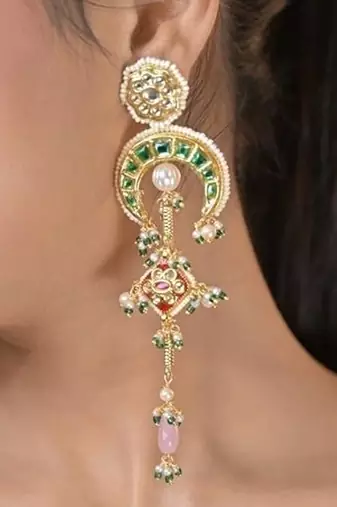 Chandralekha pearl string kashmiri long earrings