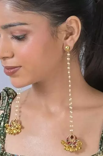 Chandra ghunghroo pearl string kashmiri long earrings