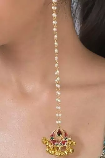 Chandra ghunghroo pearl string kashmiri long earrings