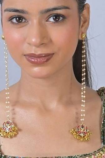 Chandra ghunghroo pearl string kashmiri long earrings