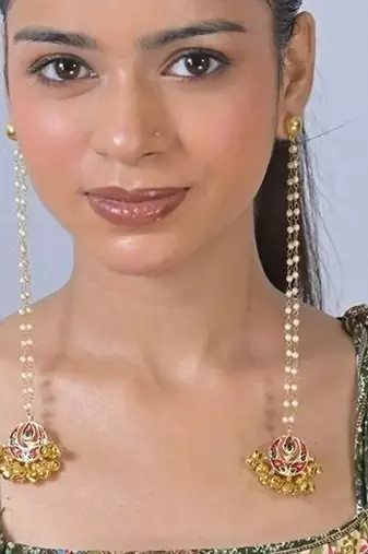 Chandra ghunghroo pearl string kashmiri long earrings