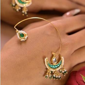 Sindoori kamal green earcuffs earrings 1
