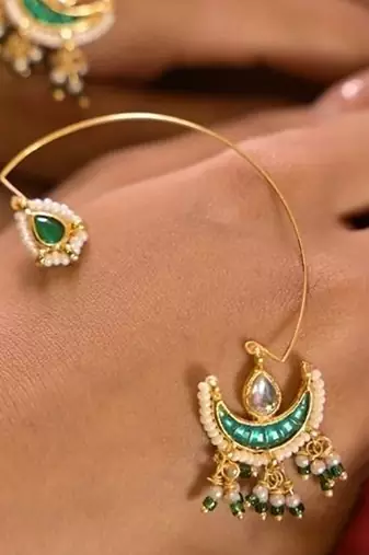 Sindoori kamal green earcuffs earrings