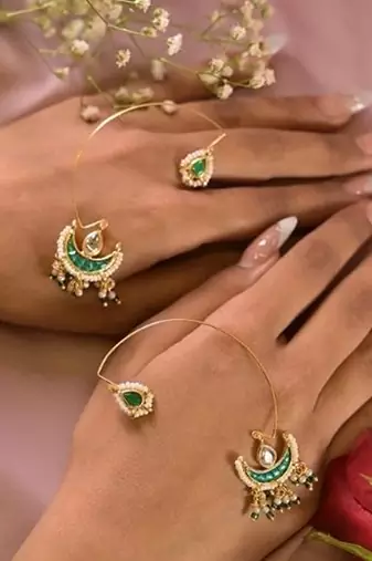 Sindoori kamal green earcuffs earrings