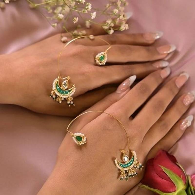 Sindoori kamal green earcuffs earrings