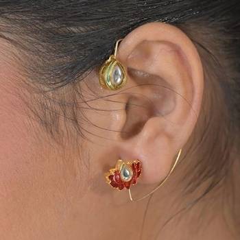 Sindoori kamal red earcuffs earrings 1