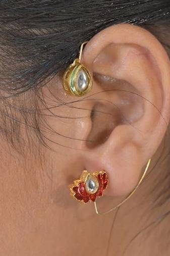Sindoori kamal red earcuffs earrings