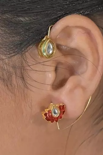Sindoori kamal red earcuffs earrings