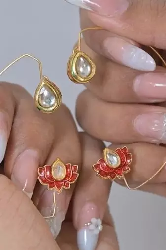 Sindoori kamal red earcuffs earrings