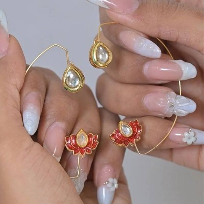 Sindoori kamal red earcuffs earrings